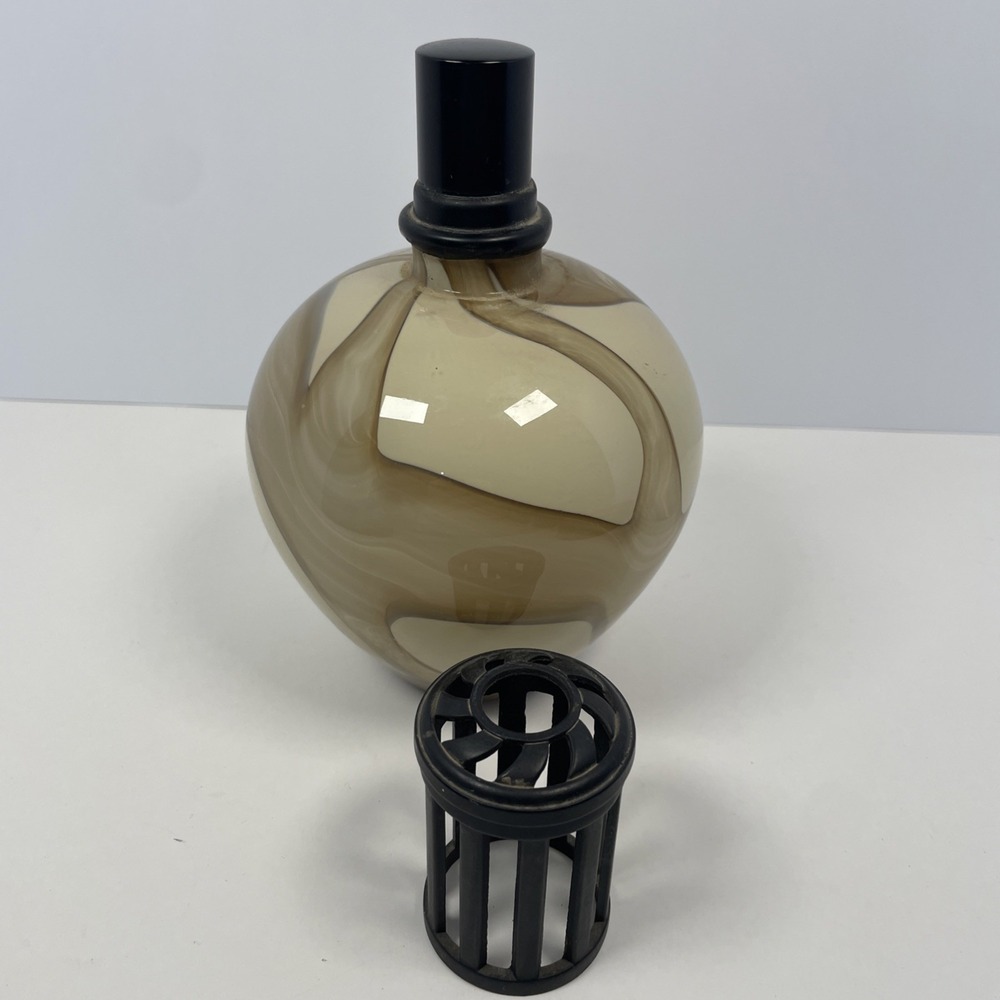 La Tee Da! Fragrance Lamp Glass Effusion Marble/Swirl Cream & Brown Diffuser 7" - Picture 2 of 5